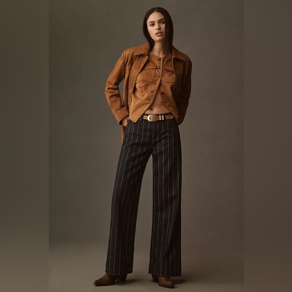 New Anthropologie x Reformation Cary Low-Rise Wide-Leg Pinstripe Lake Jeans 28 - Picture 3 of 12